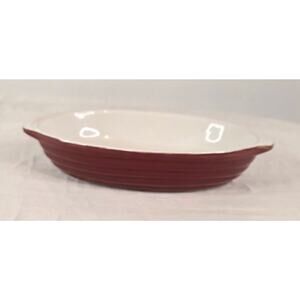 Unbranded Stoneware Oval Au-Gratin Dish Red Outside White Inside 5"x8"